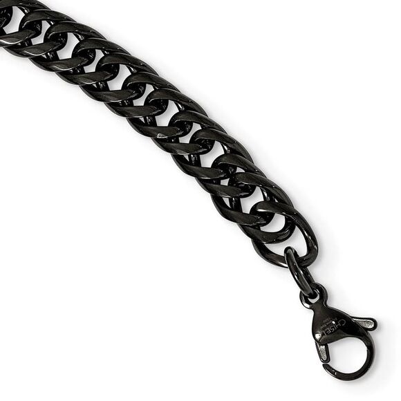 7mm Black Plated Stainless Steel Double Curb Chain Necklace, 24 Inch - Picture 3 of 8